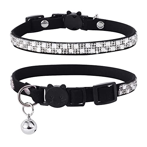 DAIHAQIKO Katzenhalsband mit Glöckchen, Strass-Katzenhalsband für Mädchen und Jungen, Katzen-Halsband mit Diamanten, 1,1 cm breit und leicht, Schwarz von DAIHAQIKO