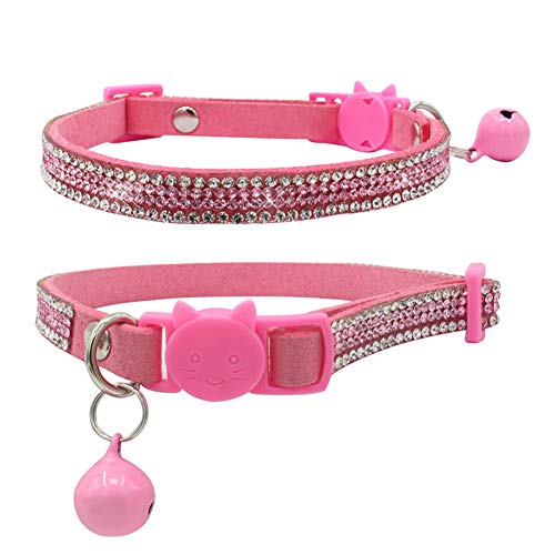 DAIHAQIKO Katzenhalsband mit Glöckchen und Strasssteinen, verstellbar, Größe S: Verstellbereich 24,9 cm – 32 cm, Rosa von DAIHAQIKO