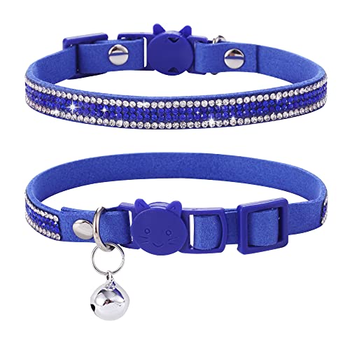 DAIHAQIKO Premium Strass Katzenhalsband mit Glöckchen, verstellbar, für Katzen und Kätzchen, Größe S: Verstellbereich 24,9 cm – 32 cm, Blau von DAIHAQIKO