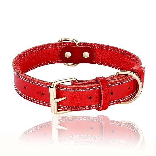 DAIHAQIKO Weiches Echtleder Hundehalsband Heavy Duty Atmungsaktiv Langlebiges Hundehalsband mit Metallschnallen Breites Haustierhalsband für Kleine Welpen Mittelgroße und Extra Große Hunde von DAIHAQIKO