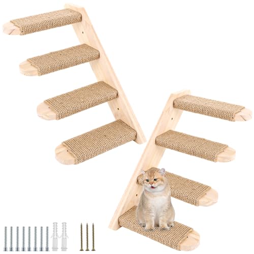 DAJAVE 2 Stück Kletterwand Katzen, Katzentreppe Wand, Wandliege Katzen Wand Klettern Katzenkletterwand Holz, Kletterwand Katzenmöbel mit Juteseil, Katzen Möbel Innen für Katze Klettern Spielen von DAJAVE