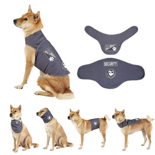 DAJIDALI All-in-One Hunde-Angstjacke - Beruhigendes Shirt für Donner, chirurgischer Genesungsanzug, leiser Ohrenschützer, Schal, Bauchband und Rucksack Dunkelgrau, L von DAJIDALI