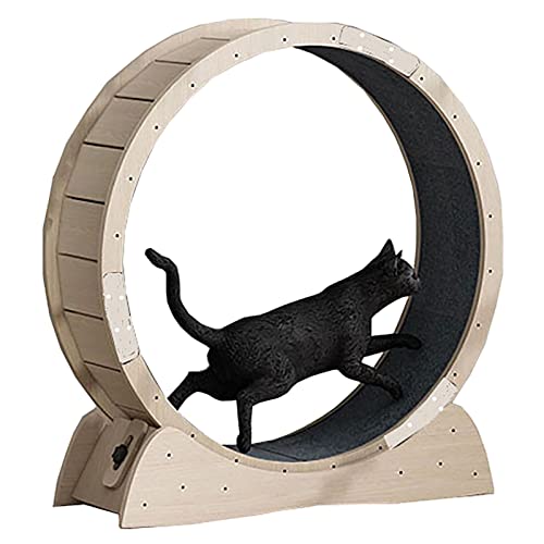 DAKAJA Katzenlaufrad Holzfarbe Katze Spinnrad - Katze Laufband, Silent Indoor Katzen Übung Spielzeug, Kätzchen Laufmaschine mit Ersatz-Matte ＆ Lock Pin (Size : Inner Diameter-113cm/44.5") von DAKAJA