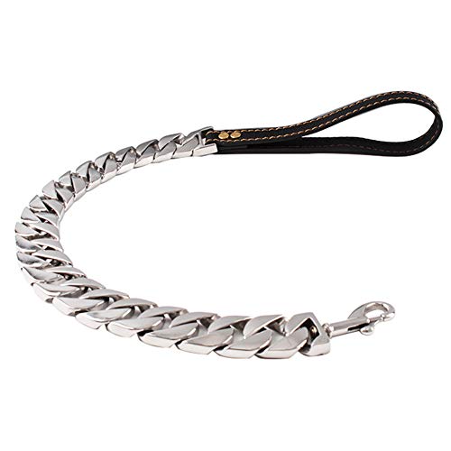 DALEI Premium-Kette Hochleistungsleine SCHWARZ Lederähnliche, Starke Leine für große und mittelgroße Hunde und Haustiere(32MM),Silver,90cm von DALEI