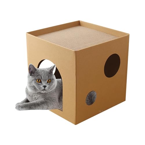 Wellpappe-Katzenkratzbox, Sicheres Katzenkratzhaus Aus Karton, Faltbare Liegebox Mit Nachfüllbarem Kratzpad, Indoor-Kratzwohnung, Kleintier-Versteckhöhle Für Haustiere, Spielhaus, Kuschelig von DALYNN