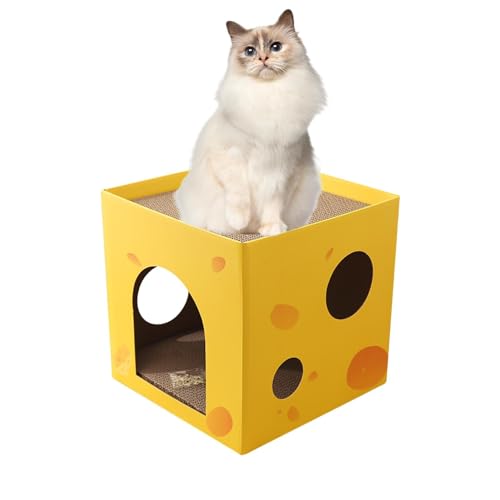 Wellpappe-Katzenkratzbox, Sicheres Katzenkratzhaus Aus Karton, Faltbare Liegebox Mit Nachfüllbarem Kratzpad, Indoor-Kratzwohnung, Kleintier-Versteckhöhle Für Haustiere, Spielhaus, Kuschelig von DALYNN