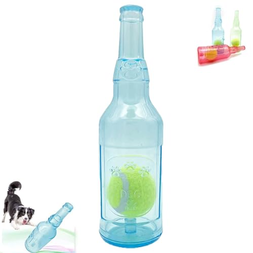 DAMYTION Crunchnplay Flaschenspielzeug aus Kunststoff, Spielzeug für Hunde mit Ball, Wasserflasche, Geräusch- und Beißzähne, Hundespielzeug (groß, blau) von DAMYTION