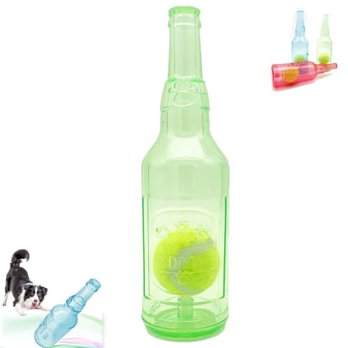 DAMYTION Crunchnplay Flaschenspielzeug aus Kunststoff, Spielzeug für Hunde mit Ball, Wasserflasche, Geräusch- und Beißzähne, Hundespielzeug (groß, grün) von DAMYTION