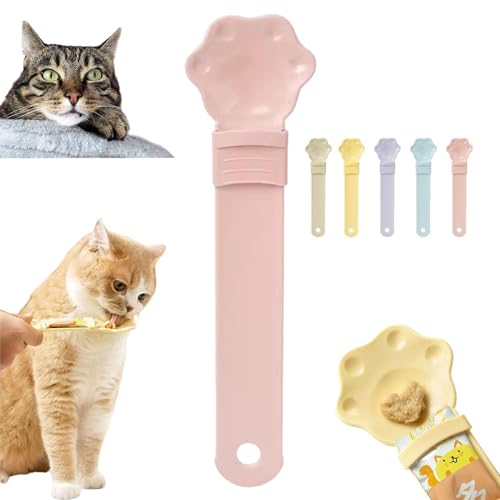 Happy Spoon for Cats, Cat Strip Happy Spoon, Happy Spoon Cat Treat Feeder, Cat Wet Treat Squeeze Treats Spoon, Cat Strip Feeder Squeeze Spoon, Multi Functional Cuddles and Meow Pet Spoons (Pink) von DANC