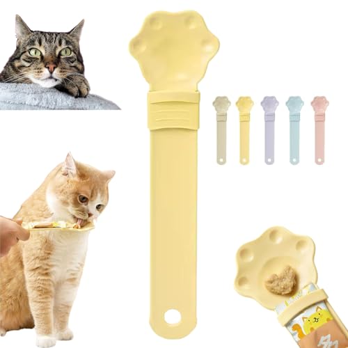 Happy Spoon for Cats, Cat Strip Happy Spoon, Happy Spoon Cat Treat Feeder, Cat Wet Treat Squeeze Treats Spoon, Cat Strip Feeder Squeeze Spoon, Multi Functional Cuddles and Meow Pet Spoons (Yellow) von DANC