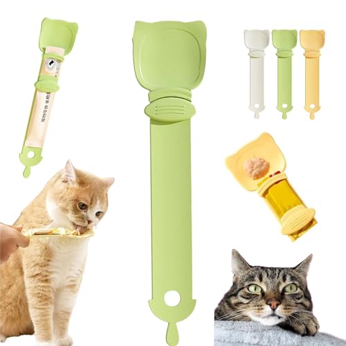 Happy Spoon for Cats, Cat Strip Happy Spoon, Happy Spoon Cat Treat Feeder, Multi Functional Cuddles and Meow Pet Spoons, Cat Wet Treat Squeeze Treats Spoon, Cat Claw Shaped Feeder Spoon (Green) von DANC