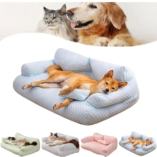 Ice Silk Cooling Pet Bed Breathable Washable Dog Sofa Bed, Dog Cooling Bed Summer Sleeping Cool Ice Silk Bed for Small, Medium, Large Dogs and Cats Breathable Washable Pet Beds (L,Blue) von DANC