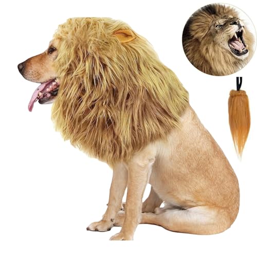 Lion Mane for Dog, Black Lion Mane for Dog, Lion Mane Costume for Dog, Realistic Lion Mane Wig, Pet Clothes Adjustable Lion Mane Costume Dog Wig with Ears for Medium Large Dog Dress up (M,Light Brown) von DANC