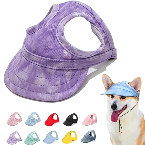 Outdoor Sun Protection Hood for Dogs, Sun Hat for Dogs, Adjustable Dog Sun Protection Baseball Hat Cap, Summer Outdoor Pet Dog Sun Protection Sports Sun Hat with Ear Holes (L,Cloud Purple) von DANC