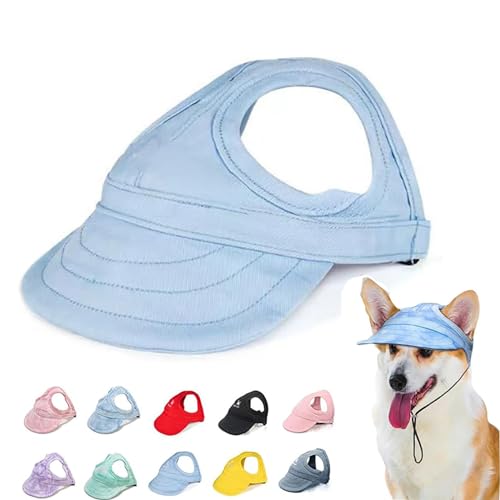 Outdoor Sun Protection Hood for Dogs, Sun Hat for Dogs, Adjustable Dog Sun Protection Baseball Hat Cap, Summer Outdoor Pet Dog Sun Protection Sports Sun Hat with Ear Holes (L,Light Blue) von DANC