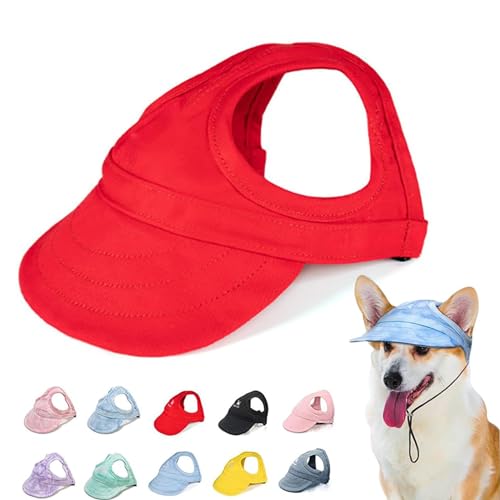 Outdoor Sun Protection Hood for Dogs, Sun Hat for Dogs, Adjustable Dog Sun Protection Baseball Hat Cap, Summer Outdoor Pet Dog Sun Protection Sports Sun Hat with Ear Holes (L,Red) von DANC