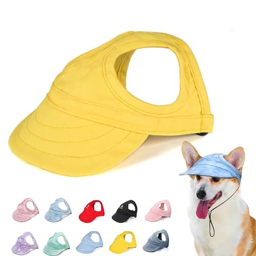 Outdoor Sun Protection Hood for Dogs, Sun Hat for Dogs, Adjustable Dog Sun Protection Baseball Hat Cap, Summer Outdoor Pet Dog Sun Protection Sports Sun Hat with Ear Holes (L,Yellow) von DANC