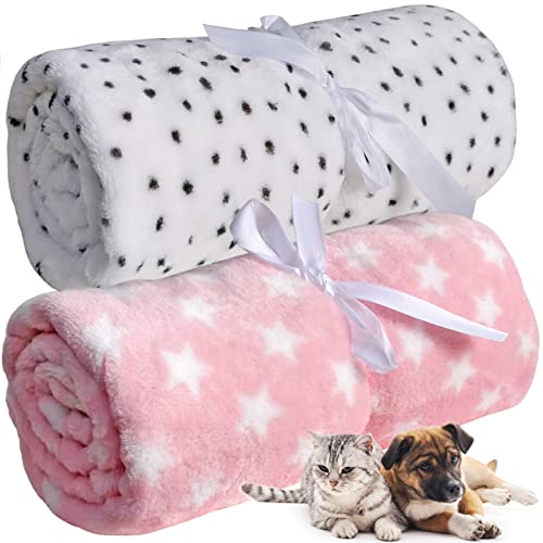 LeerKing Hundedecke flauschig Katzendecke waschbar Fleecedecke Kuscheldecke für Sofa Hundebett und Auto 2er Pack Hellpink Weiß 75 * 100cm von LeerKing