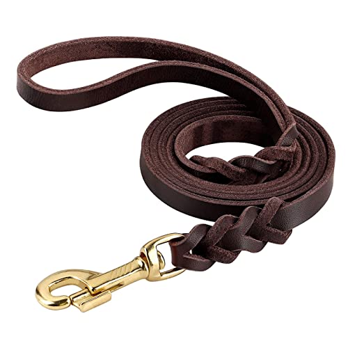 Echtes Leder Hundehalsband Leine Set Geflochten Langlebig Leder Hundehalsband Für Mittlere Große Hunde Haustier Zubehör M BrownLeash von DANETI