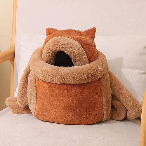 Katzentrage Winter Warm Niedlich Haustier Plüsch Tragetasche Kleine Katze Hunde Rucksack für Outdoor Reisen Haustier Hängende Brusttaschen XL Kaffeefarbe von DANETI