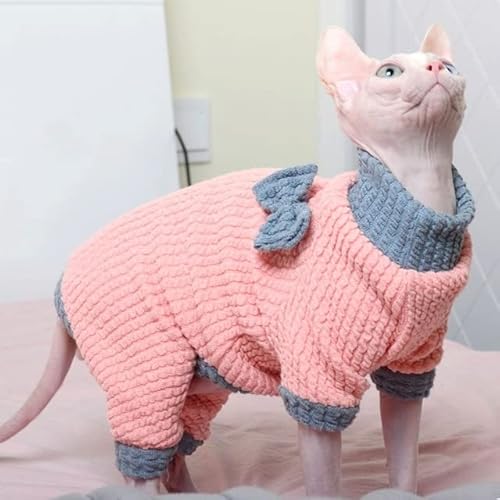 DANGAO Haarlose Katzenkleidung Winter Warm Soft Cats Cotton Hoodies Jumper Sphynx Cat Costumes Pullover Kitten Sweaters Cat Supplies von DANGAO