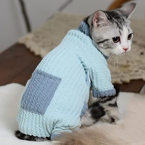 DANGAO Haarlose Katzenkleidung Winter Warm Soft Cats Cotton Hoodies Jumper Sphynx Cat Costumes Pullover Kitten Sweaters Cat Supplies von DANGAO