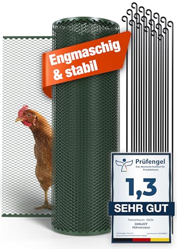 DANJOY Hühnerzaun I 120cm hoch I 25m lang I Der Zaun für Hunde oder Kleintiere ist besonders engmaschig, stabil - kein Durchhängen I 20x Befestigungen I Hundezaun Garten - Grün von DANJOY