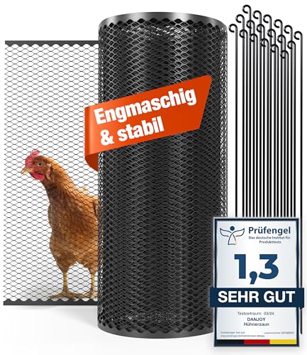 DANJOY Hühnerzaun I 90cm hoch I 25m lang I Der Zaun für Hunde oder Kleintiere ist besonders engmaschig, stabil - kein Durchhängen I 20x Befestigungen I Hundezaun Garten - Schwarz von DANJOY