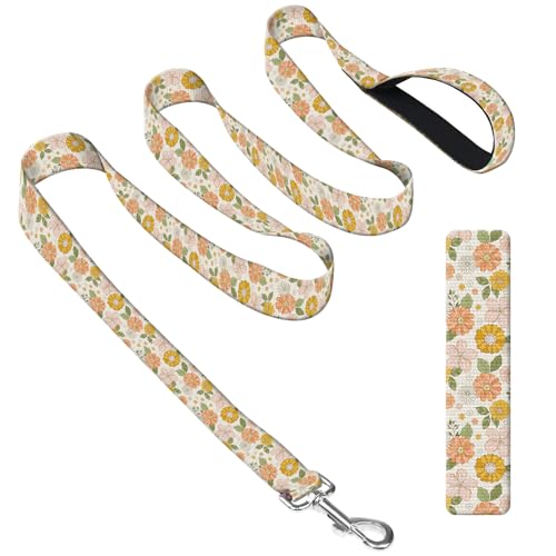 DAORJWL Hundeleine mit Neoprengriff, Hundetrainingsleine, 1,8 m, niedlich, langlebig, Polyester, für mittelgroße und große Hunde, Boho, rosa Blumenmuster von DAORJWL