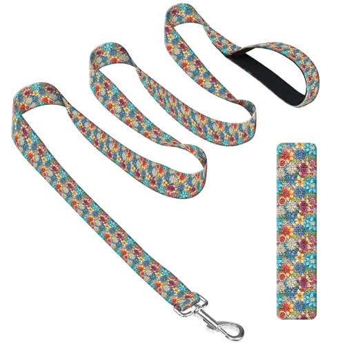 DAORJWL Hundeleine mit Neoprengriff, Hundetrainingsleine, 1,8 m, niedlich, langlebig, Polyester, für mittelgroße und große Hunde, luxuriöses Blumenmuster von DAORJWL