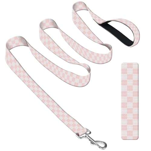 DAORJWL Hundeleine mit Neoprengriff, Hundetrainingsleine, 1,8 m, niedlich, langlebig, Polyester, für mittelgroße und große Hunde, niedliches rosa Schachbrett von DAORJWL