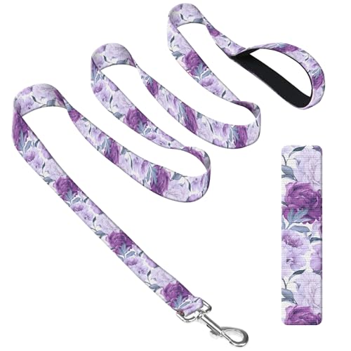 DAORJWL Hundeleine mit Neoprengriff, Hundetrainingsleine, 1,8 m, niedlich, langlebig, Polyester, für mittelgroße und große Hunde, violettes Blumenmuster von DAORJWL