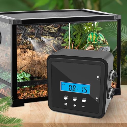 DAOTAILI Reptile Mister System, Automatisches Reptilien-Nebelsystem mit Timer, Dual-Pumpe, Aquarium-Luftbefeuchter mit 360° verstellbaren Sprühdüsen für Reptilien, Amphibien, Pflanzen, Paludarium von DAOTAILI