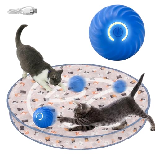 DAOUZL Interaktives Spielzeug für Katzen,2-in-1 Katzenspielzeug,Katzen Spielteppich mit Interaktiver Ball,Interaktives Jagdkatzenspielzeug,Interaktive Trainingsmatte für Stimuliert Den Jagdinstinkt von DAOUZL