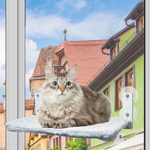 DAOZWUBGIH Katzen Hängematte Katzen Fensterliege,Katzenbett Fensterbank Klappbar Schnurlose Eingebettete Fensterliege Für Katzen 52 * 30cm Bis Zu 18kg Cat Window Bed for Indoor Cats von DAOZWUBGIH