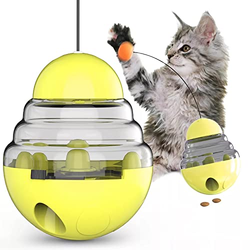 DARRLY&JAVEN Katzenspielzeug Katzenspielzeug Leckerli-Ball Spielzeug Katze Leckerli-Spender Katzenfutter Puzzle Katzenfutterball Futterspender Ball für Katzen (Gelb) von DARRLY&JAVEN