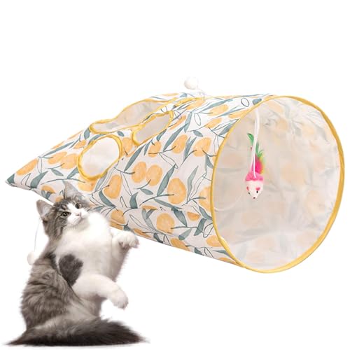 DASHIELL Katzenspieltunnel, Katzentunnelspielzeug | Wasserdichtes Crinkle Bag Katzenspielzeug - Hide and Seek Katzenversteck, Faltbare Katzenhöhle, inklusive 1 kleinen Maus und 3 Spielzeugbällen für von DASHIELL