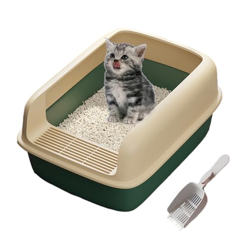 Offene Katzentoilette, Offene Katzentoilette Mit Hoher Seite, Verhindert Das Austreten Von Sand, Langlebige Siebbox Mit Hoher Seite Für Kleine Katzen Mit Schaufel, Robust Leicht Zu Reinigen von DASHIELL