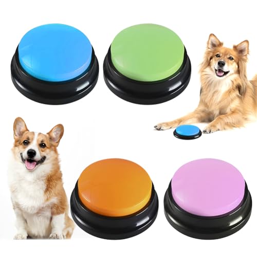 DASIAUTOEM Buzzer mit Aufnahmefunktion 4 Stück, Buzzer Hund, Sound Button für Hunde, Hundeknopf für die Kommunikation, Buzzer 30 Sekunden klare Aufnahme & Wiedergabe, Answer Buzzers Hunde Button von DASIAUTOEM