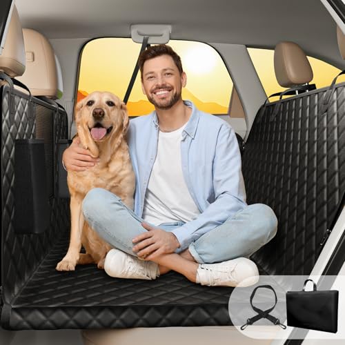 DATEFUN Hundedecke Auto Rückbank Fester Boden - Universal Autoschondecke Hund Rücksitz mit Sichtfenster und Seitenschutz mit der Installation Kindersitz - Rückbank Schutz Wasserdicht & Kratzfest von DATEFUN