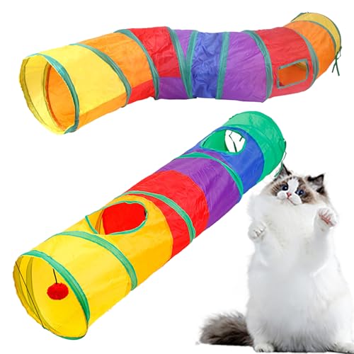 Katze Tunnel Rohr mit Plüsch Ball Spielzeug Zusammenklappbar, Bunny Tunnel, Frettchen Spielzeug, Katzenschläuche Und Tunnel Faltbare Katzenschläuche Und Tunnel Für Katzen, Kaninchen,C von DATOZA