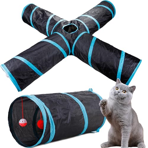 Pet Cat Tunnel Tube Cat Toys Collapsible, Cat Tunnels for Indoor Cats, Tunnel Bored Cat Pet Toys Peek Hole Toy Ball Cat,Puppy,Kitten,Rabbit,A von DATOZA