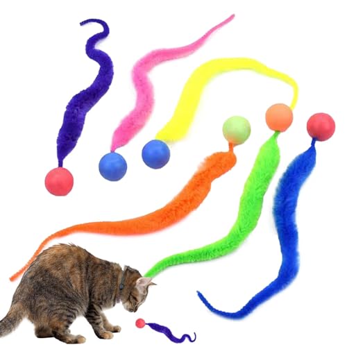 DAWCBVJQ Fuzzy-Wurm-Katzenspielzeug, Katzenballspielzeug,6 Stück Katzenschwanzspielzeug Interaktiver Katzenspielzeugball | Kreative Fuzzy Worm Bouncy Balls Bouncy Tails Katzenspielzeug Cat Chaser von DAWCBVJQ