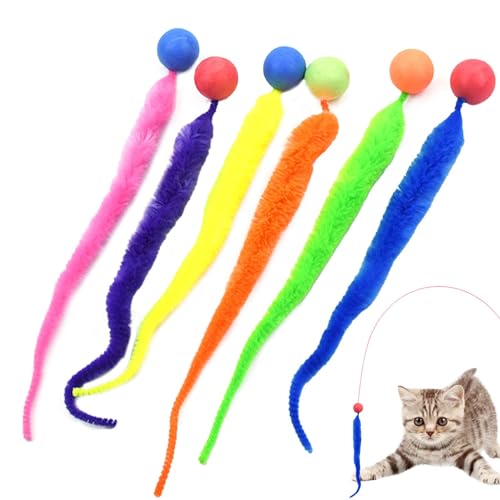 DAWCBVJQ Hüpfbälle für Katzen, Fuzzy-Wurm-Katzenspielzeug | Kleines Katzenwurmspielzeug, Katzenschwanzspielzeug, 6er-Set | Innovatives, neuartiges Cat Chaser Toy Fuzzy Worm Bouncy Balls für die von DAWCBVJQ