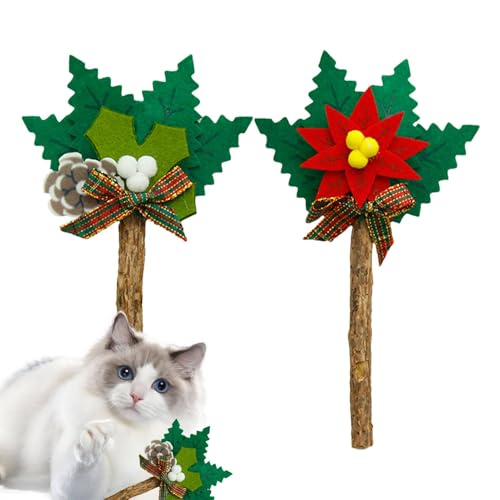 DAWCBVJQ Katzenkauspielzeug – Weihnachts-Katzenspielzeug, interaktives Kaustab, Katzenspielzeug für den Innenbereich, 2 x Katzenminze-Spielzeug, natürliches Silbervinestäbchen, niedlich, interaktiv von DAWCBVJQ