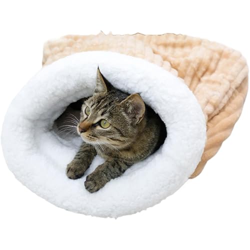 DAWCBVJQ Katzenschlafsack, abnehmbares Haustierversteck zum Schlafen, Kuschelhöhle, wärmendes Katzenbett, Hundebett für Camping, Wärmekissen, waschbar, für Camping, Wandern von DAWCBVJQ