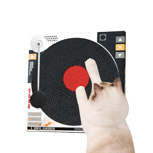 DAWCBVJQ Neuheit Katzenkratzbrett - Plattenspieler Katzenkratzbrett mit Katzenminze, Katzenkratzpad Wandmontage, Lustiges Katzenkratzbrett, Katzenkratzbox mit Federschaukel Ball von DAWCBVJQ