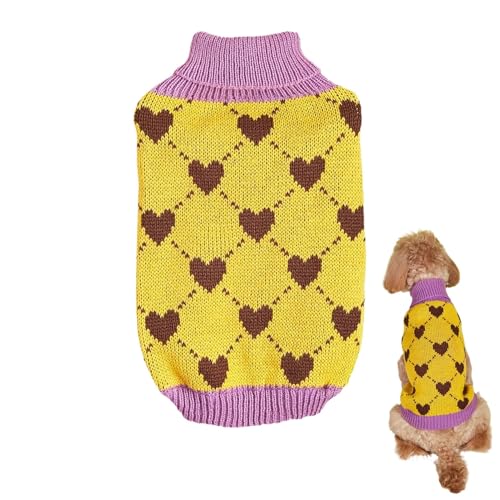 DAWCBVJQ Pullover für Hunde,Pullover für kleine Hunde,Haustierkleidung Hundemantel Haustierpullover - Rollkragenpullover, Herz-Welpenpullover, Strickpullover für Katzen, Hundekleidung, Wintermantel von DAWCBVJQ