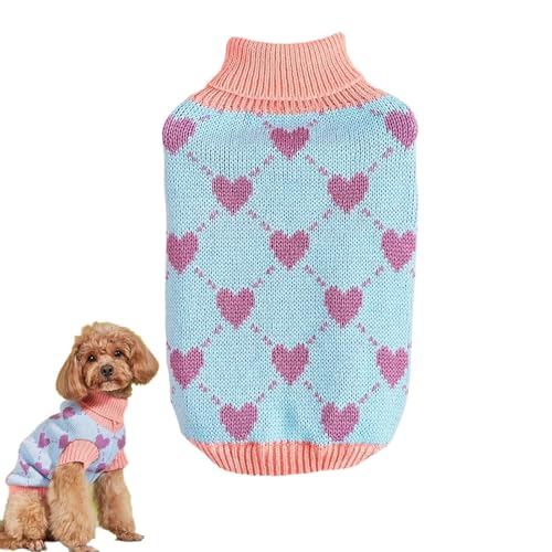 DAWCBVJQ Pullover für Hunde,Pullover für kleine Hunde | Haustierkleidung Hundepullover | Rollkragenpullover, Herz-Welpenpullover, Strickpullover für Katzen, Hundekleidung, Wintermantel von DAWCBVJQ