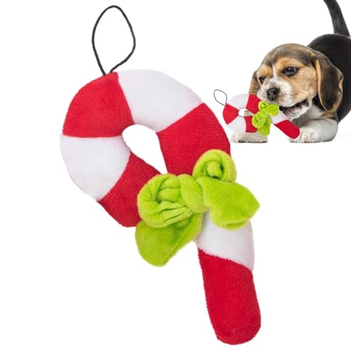 DAWCBVJQ Quietschspielzeug für kleine Hunde,Quietschspielzeug für Hunde | Schleife Weihnachten Zuckerstange Unzerstörbares Hundespielzeug zum Zahnen,Interaktives süßes Plüschtier mit weichem von DAWCBVJQ